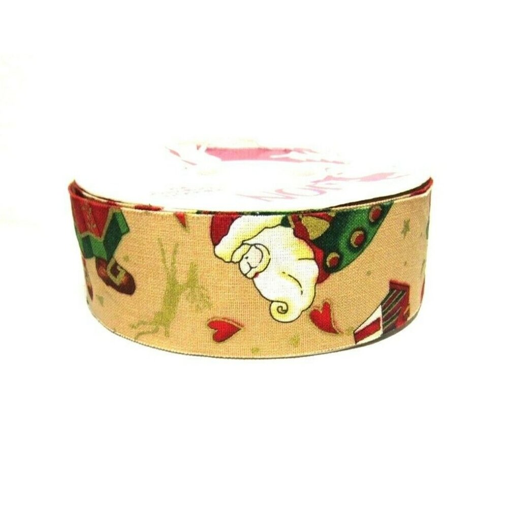 LION RIBBON COMPANY Exquisite 1 3/8" Santa and Hearts 25 YARDS Spool